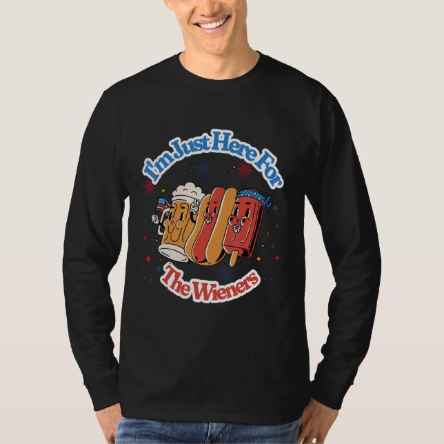 Groovy Hot Dog I'm Just Here For The Wieners 4th o T Shirt (Framsida)