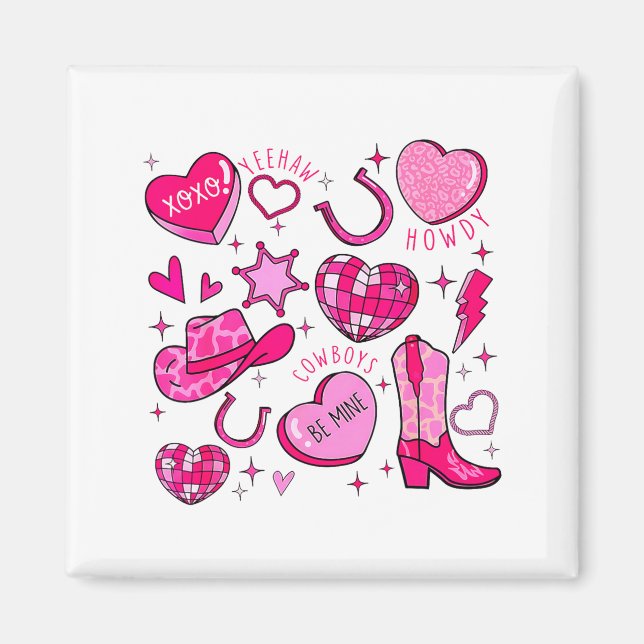 Groovy Howdy Valentine Western Valentines Day Cowb Magnet (Framsidan)