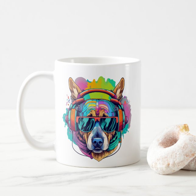 Groovy Hund Vibes : Coola Hund med hörlurar Kaffemugg (Med munk)