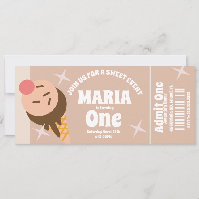 Groovy Ice Cream Birthday Biljett Party Inbjudningar (Framsida)