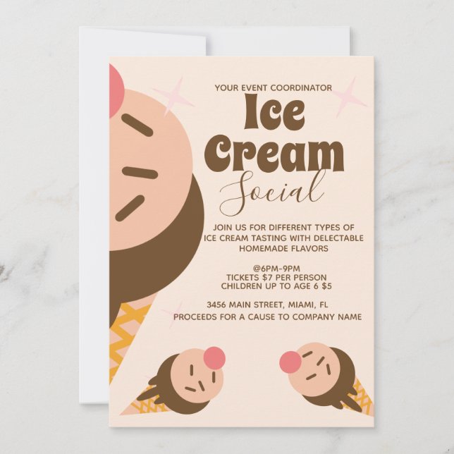 Groovy Ice Cream Cone Social Flyer Inbjudningar (Framsida)