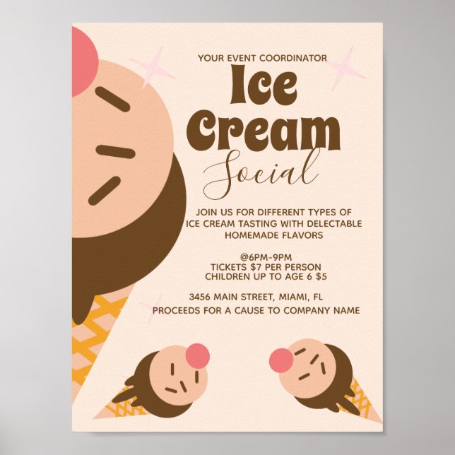Groovy Ice Cream Cone Social Flyer Poster (Framsidan)