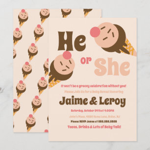 Groovy Ice Cream Cones Gender visar att han eller Inbjudningar