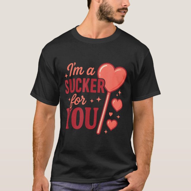 Groovy I'm A Sucker For You Retro Heart Candy Vale T Shirt (Framsida)