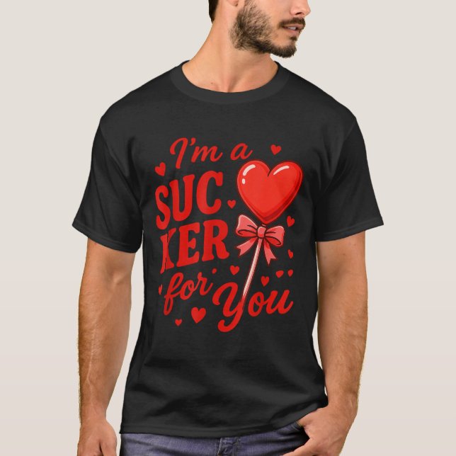 Groovy I'm A Sucker For You Retro Heart Candy Vale T Shirt (Framsida)