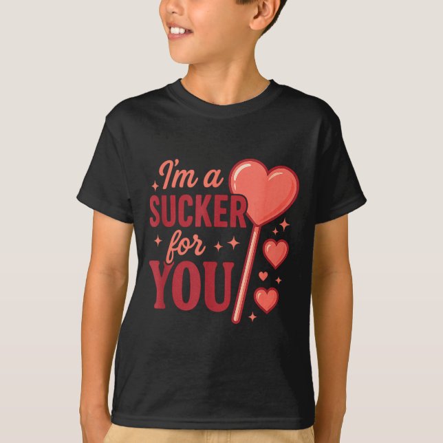 Groovy I'm A Sucker For You Retro Heart Candy Vale T Shirt (Framsida)