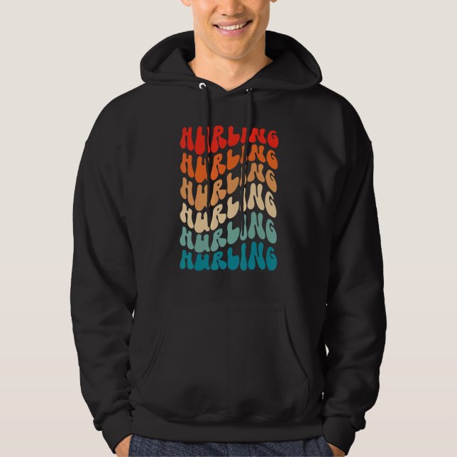 Groovy Irish Hurling Gaelic Game Retro 70s Hippie  Hoodie (Framsida)