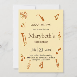 Groovy Jazz Thmet Birthday Inbjudningar
