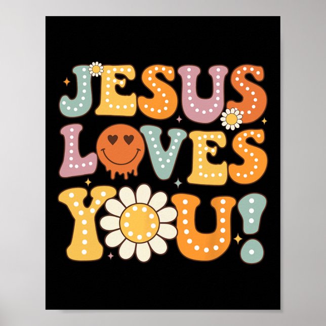 Groovy Jesus Kärlek du Kids Women Religiösa Faith Poster (Framsidan)