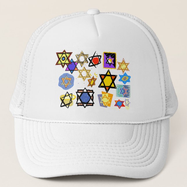 Groovy Jewish Stars Lycklig Hannukah! Truckerkeps (Framsida)