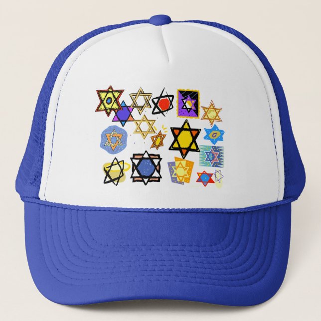 Groovy Jewish Stars Lycklig Hannukah! Truckerkeps (Framsida)