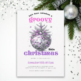 Groovy jul Disco boll Pink julfest Inbjudningar
