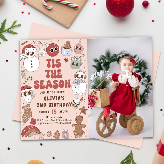 Groovy jul Hippie Santa Birthday Photo Inbjudningar (Skapare uppladdad)