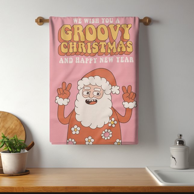 Groovy jul Merry Santa Funny Retro Hippie Kökshandduk (Skapare uppladdad)