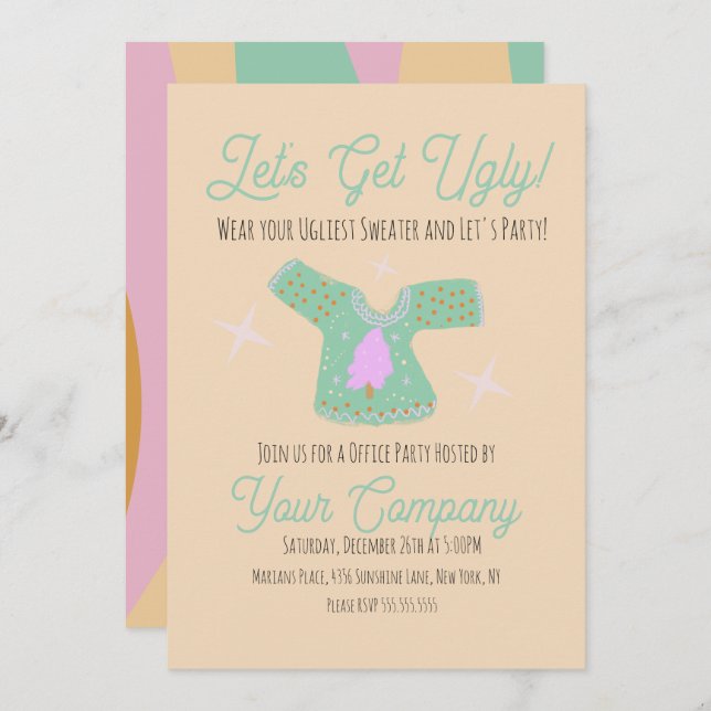 Groovy jul Party Ugly Sweater Event Inbjudningar (Fram/baksida)