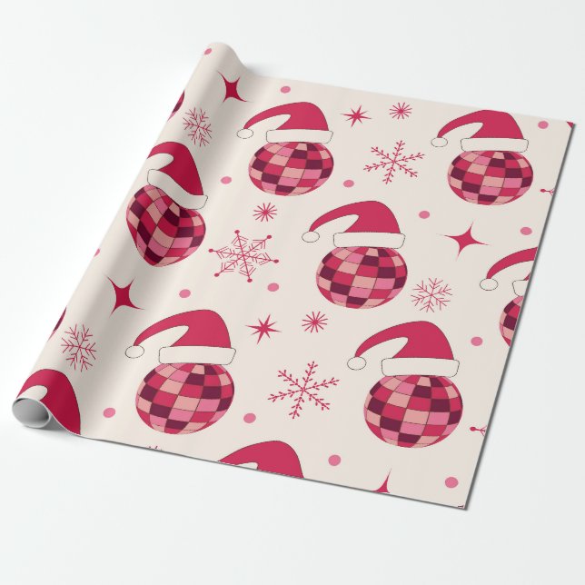 Groovy jul Santa Disco Bollar Mönster Presentpapper (Utrullad)