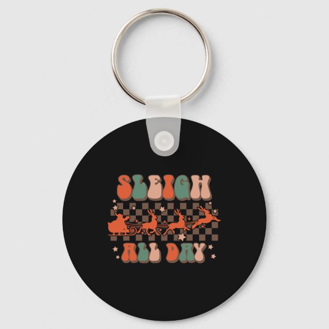 Groovy jul Sleigh All Day Reindeer Nyckelring (Framsida)