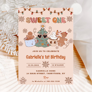 Groovy Jul Sweet One 1st Birthday Party Inbjudningar