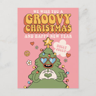 Groovy Julgran - Holly Jolly Vibes Helg Vykort