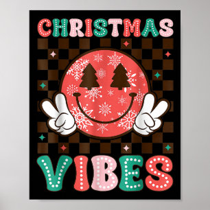 Groovy julstämning Glad leende jul Ansikte Xmas Hö Poster