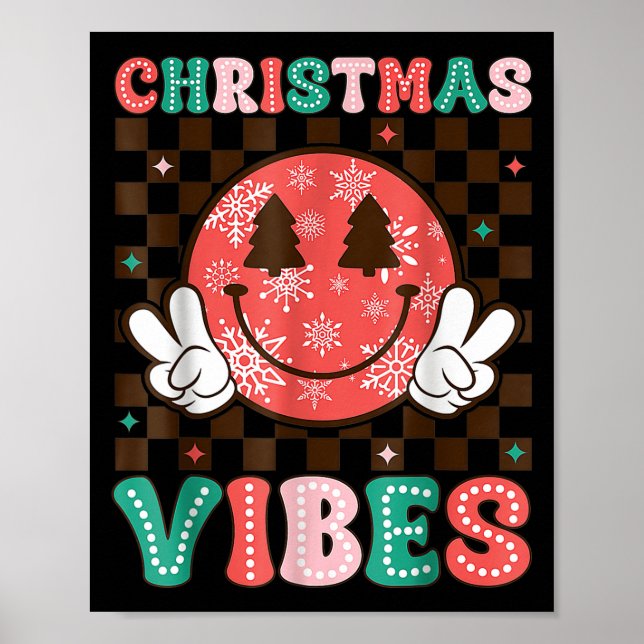 Groovy julstämning Glad leende jul Ansikte Xmas Hö Poster (Framsidan)