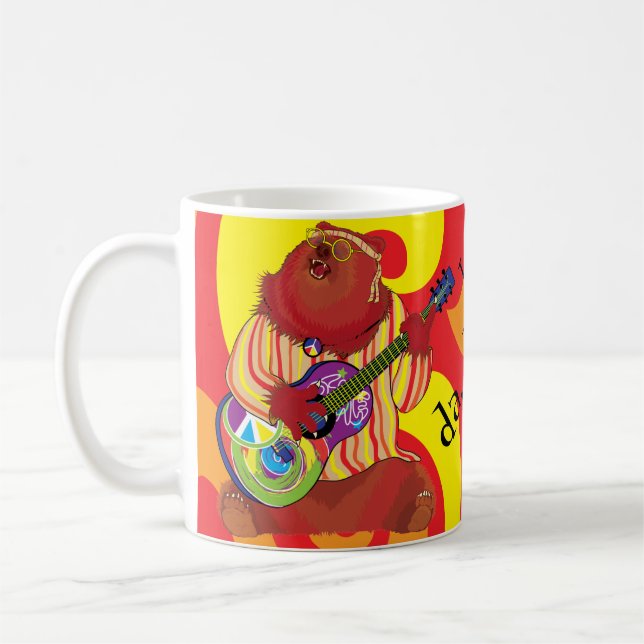 Groovy Kärlek Guitar Bear Coffee Mugg (Vänster)