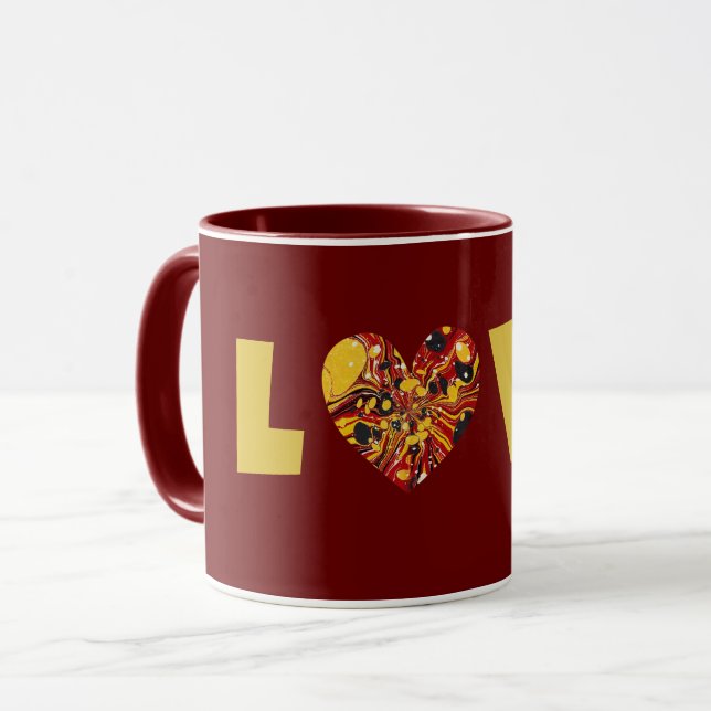 Groovy Kärlek Heart Maroon Kopp Mugg (Framsida vänster)