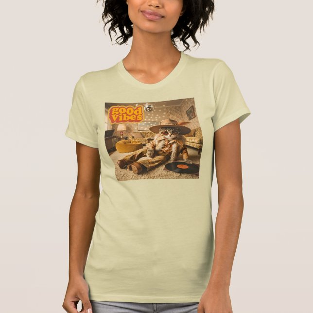 Groovy Katt Retro 1970s T Shirt (Framsida)