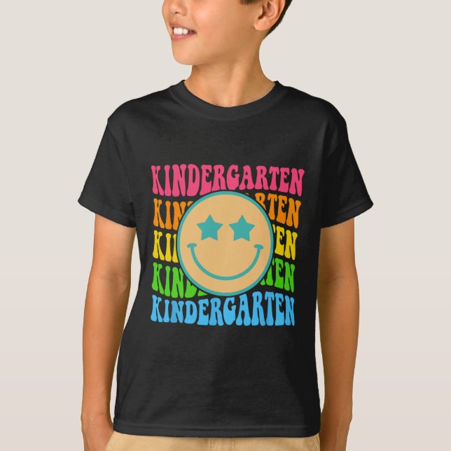 Groovy Kindergarten Vibes Ansikte Retro-lärarna ti T Shirt (Framsida)