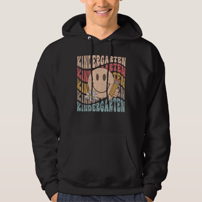 Groovy Kindergarten Vibes Face Retro Teachers Back Hoodie (Framsida)