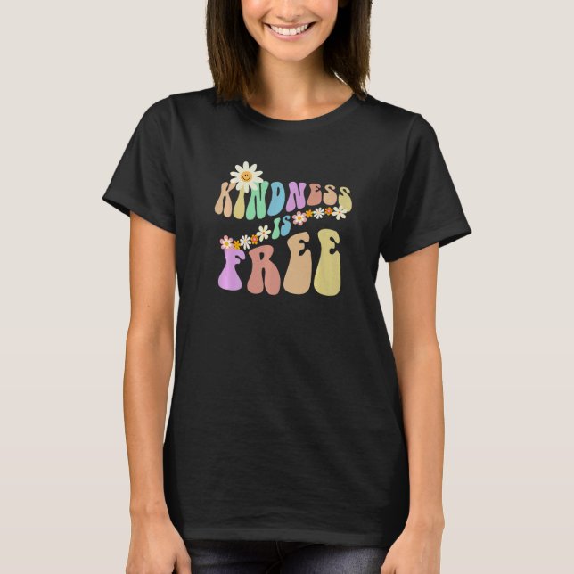 Groovy KINDNESS ÄR GRATIS Retro - Sluta mobbning V T Shirt (Framsida)