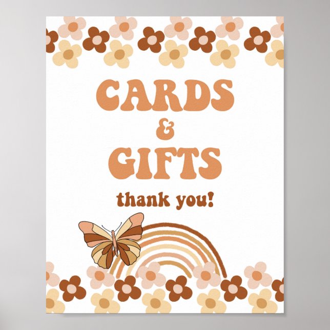 Groovy Kort & Present Shower Skylt Hippie Retro (Framsidan)