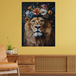 Groovy Kung: Retro Lejon med Blommigt Krona Poster
