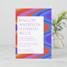 Groovy Kurvig Linjer Unuk Retro Blå Röd Bröllop