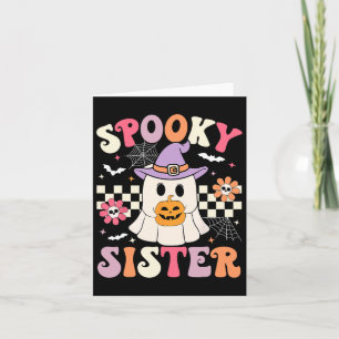 Groovy Kusliga Syster Retro Spöke Håller Pumpa H Kort