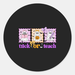 Groovy lärare Halloween Trick Or Teach Ghost män Runt Klistermärke