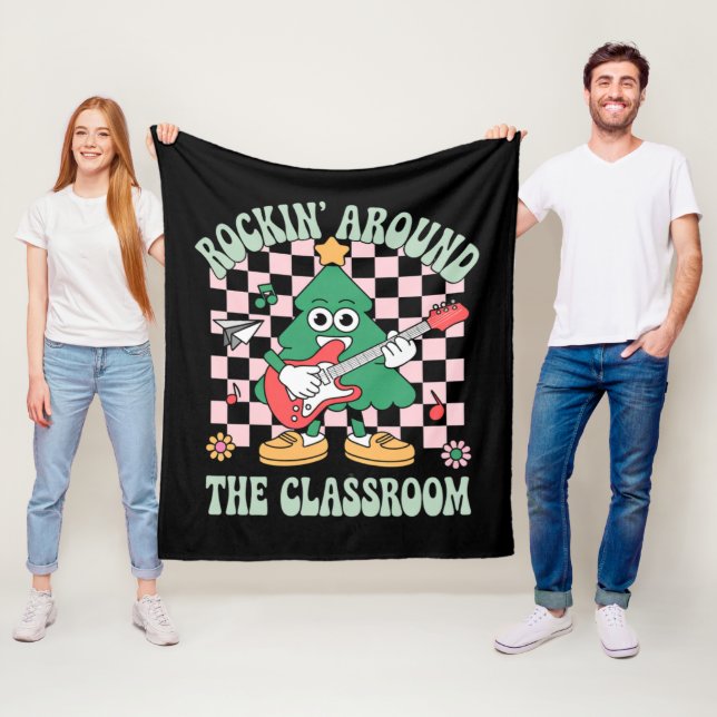 Groovy lärare jul rockar runt klassrummet fleecefilt (På plats)