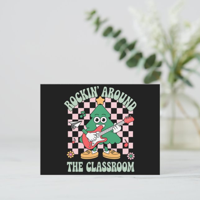 Groovy Lärare Xmas Rockin' Around The Classroom Helg Vykort (Stående Fram)