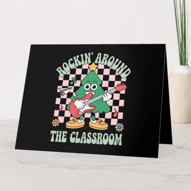 Groovy Lärare Xmas Rockin' Around The Classroom Kort (Framsida)