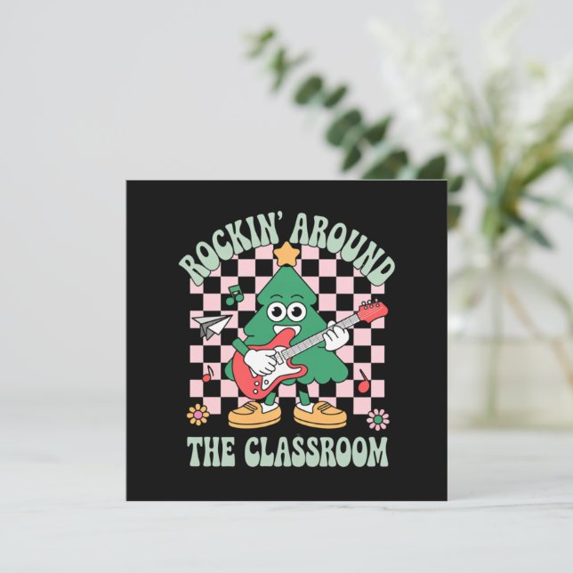 Groovy Lärare Xmas Rockin' Runt Klassrummet Inbjudningar (Stående Fram)