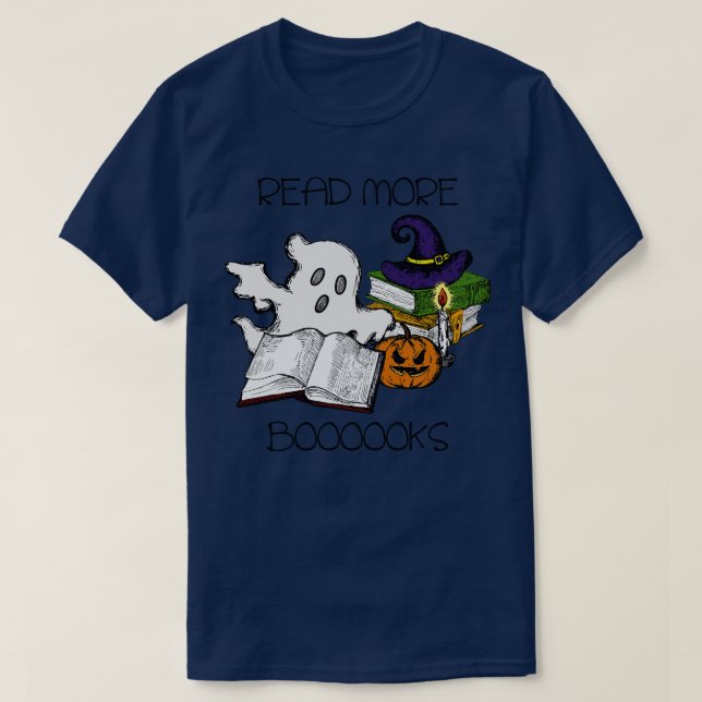 Groovy Läs mer Bokar Cute Ghost Boo Funny Hallow T Shirt (Design framsida)