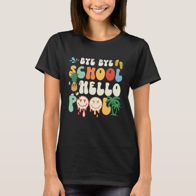 Groovy Last Day Of School Hello Summer Teacher Kid T Shirt (Framsida)