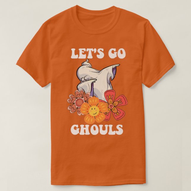 Groovy Låt oss Go Ghouls Blommigt Ghost Hippie Hal T Shirt (Design framsida)