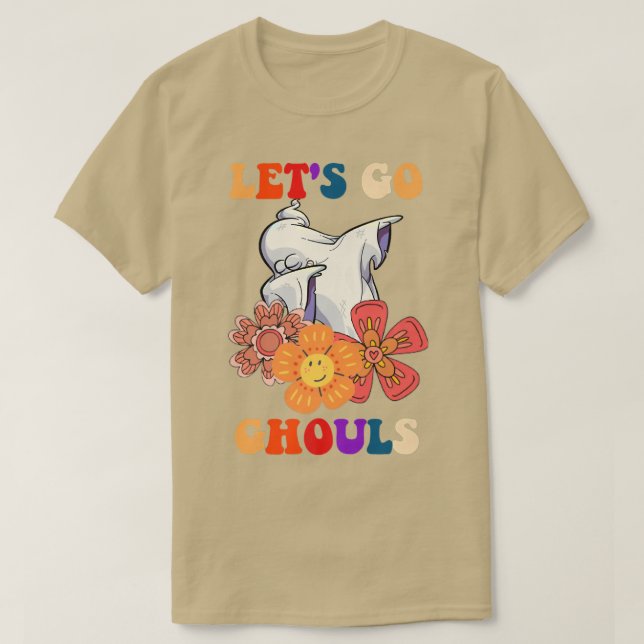 Groovy Låt oss Go Ghouls Blommigt Ghost Hippie Hal T Shirt (Design framsida)