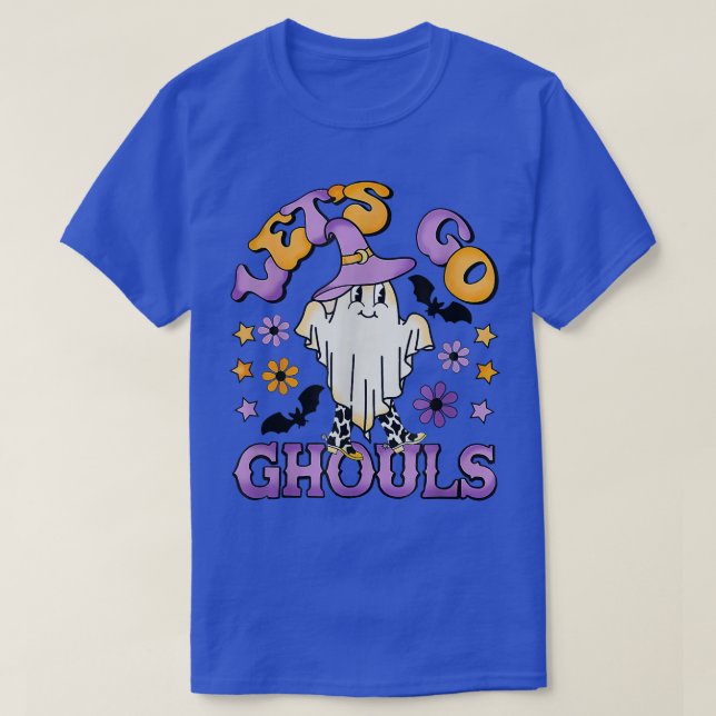 Groovy Låt oss Go Ghouls Blommigt Ghost Hippie Hal T Shirt (Design framsida)