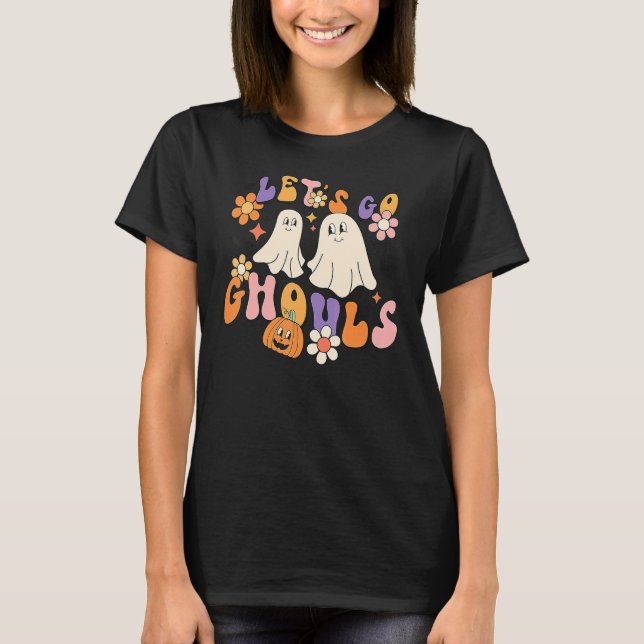 Groovy Låt oss Go Ghouls Blommigt Ghost Hippie Hal T Shirt (Framsida)