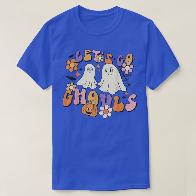 Groovy Låt oss Go Ghouls Blommigt Ghost Hippie Hal T Shirt (Design framsida)