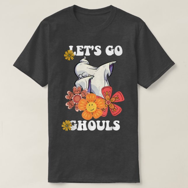 Groovy Låt oss Go Ghouls Blommigt Ghost Hippie Hal T Shirt (Design framsida)