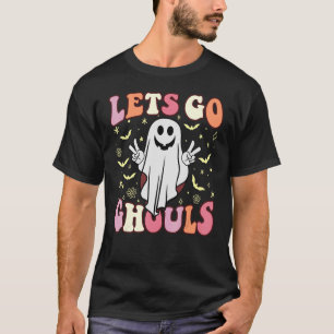Groovy Låt oss Go Ghouls Blommigt Ghost Hippie Ret T Shirt