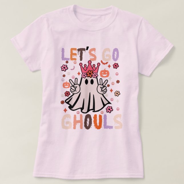 Groovy Låt oss Go Ghouls Halloween Ghost Outfit T Shirt (Design framsida)